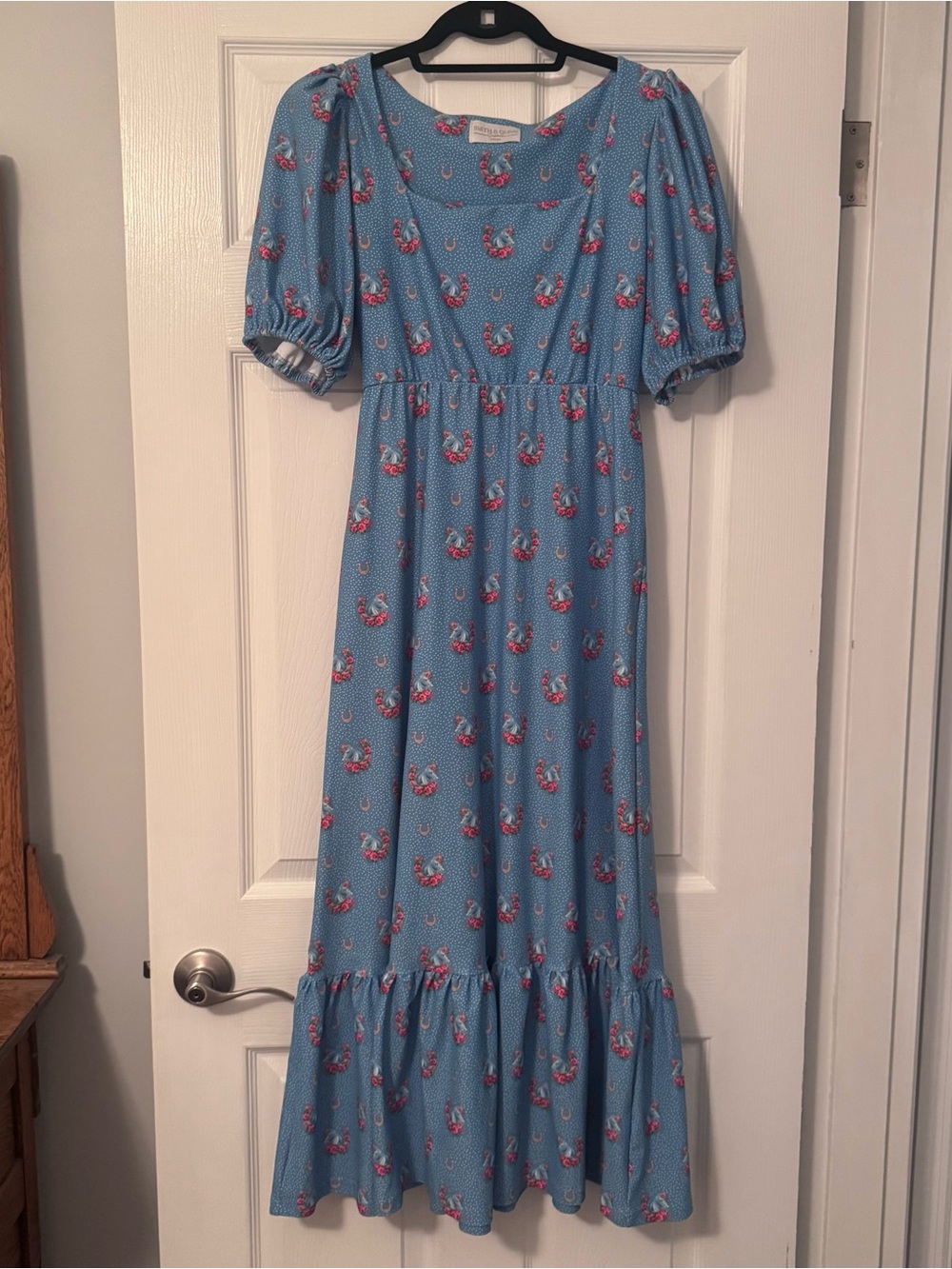 Smith and Quinn Blue Floral Maxi Dress with Puff Sleeves